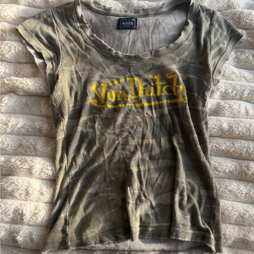 Vintage Von Dutch Women’s Olive Green Camouflage Logo Tee